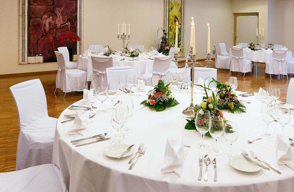 Ballroom in the Hotel Aspethera - set table with chairs